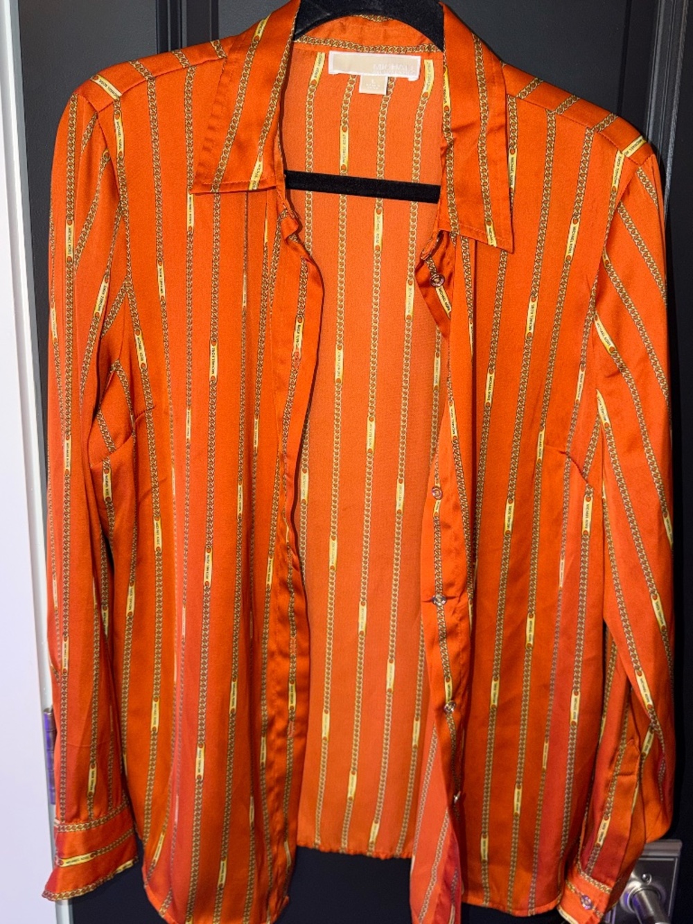 Michael Kors Chain Print Button Front Blouse Size Large Orange